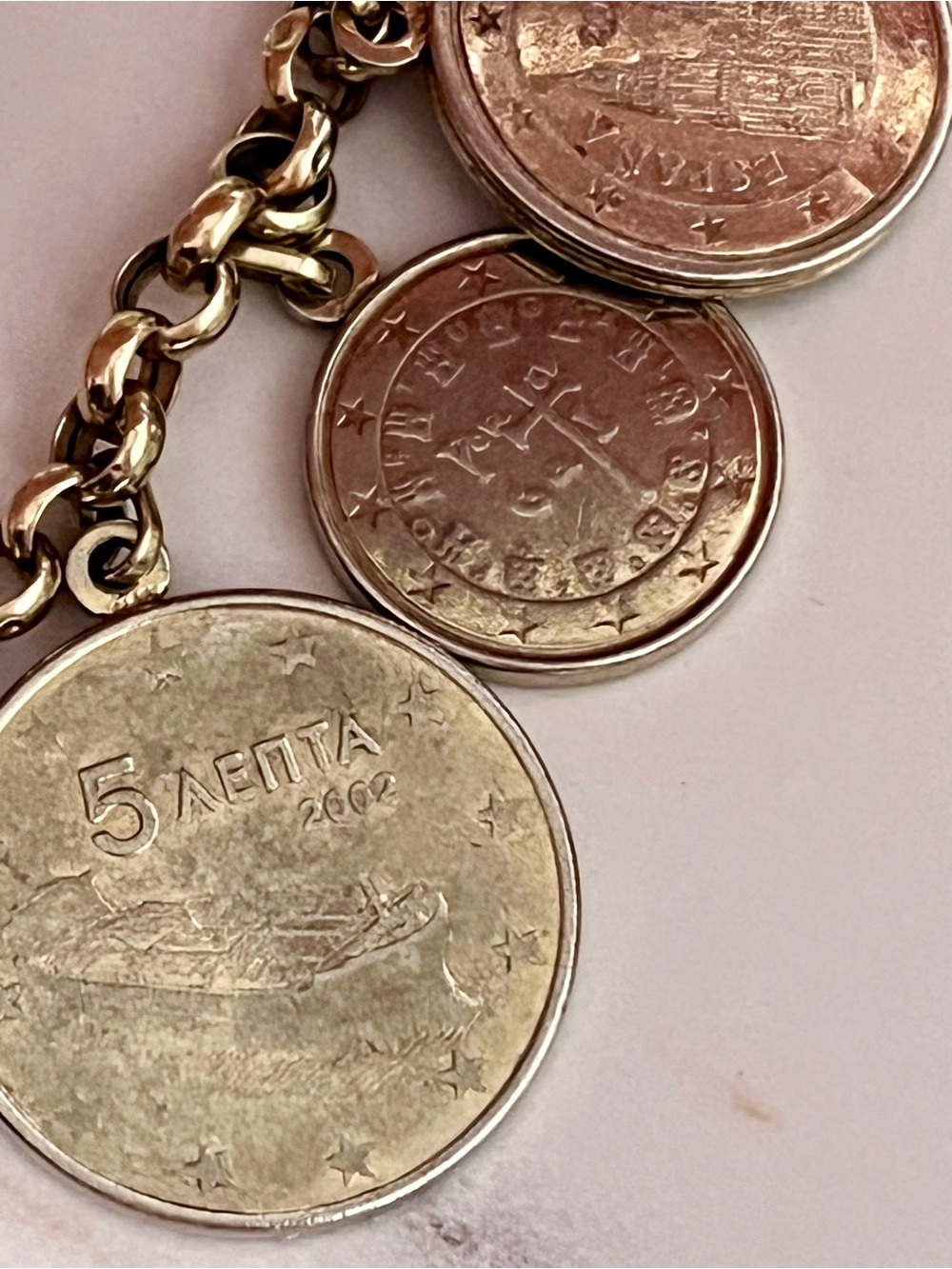 14K 585 Gold Chain Milor Euro Coin Italian Charm Bracelet Vintage 37g Weight - Picture 10 of 16